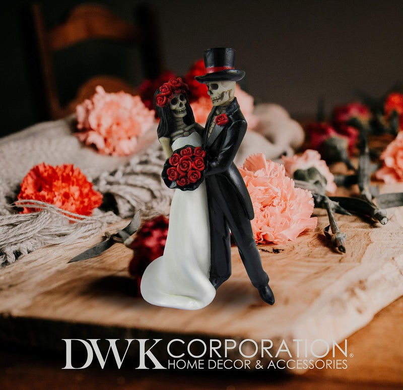 DWK - Amor Por Vida - Collectible Hand-Painted Day of The Dead Dancing Skeleton Couple Halloween Gothic Lovers Romantic Bride & Groom Figurine Wedding Statuette, 6.5-inch - Image 3